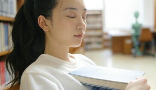 図書館で眠る女性