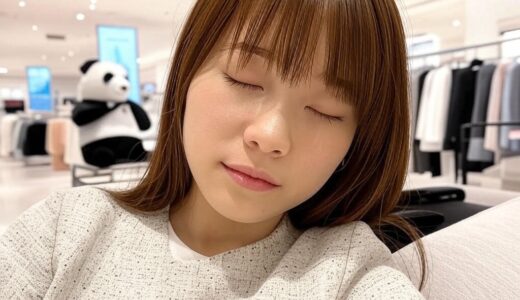 ショッピングモールで眠る女性