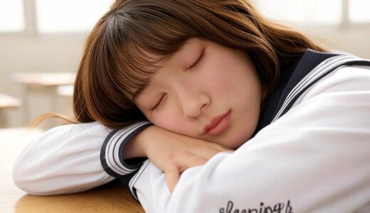 教室で眠る女性