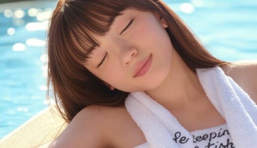 プールサイドで眠る女性