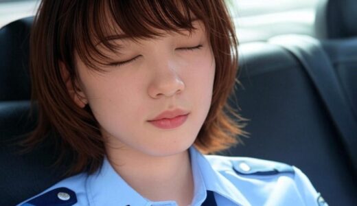 パトカーで眠る女性